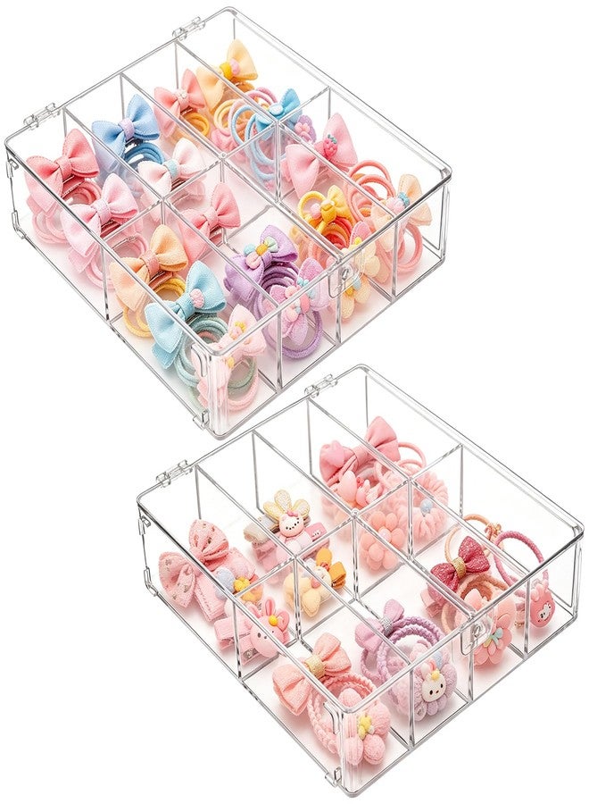 FMOACEN 2 Pcs Hair Accessories Organizers with 8 Compartments and Lids Clear Storage Boxes for Headbands Bows Clip Scrunchies Hair Tie Organizer for Bathroom Bedroom Vanity Countertop - Image 1