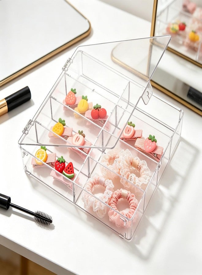 FMOACEN 2 Pcs Hair Accessories Organizers with 8 Compartments and Lids Clear Storage Boxes for Headbands Bows Clip Scrunchies Hair Tie Organizer for Bathroom Bedroom Vanity Countertop - Image 3