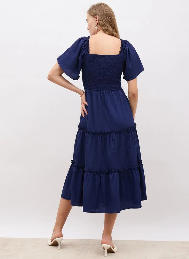 Styli Tiered Navy Dress