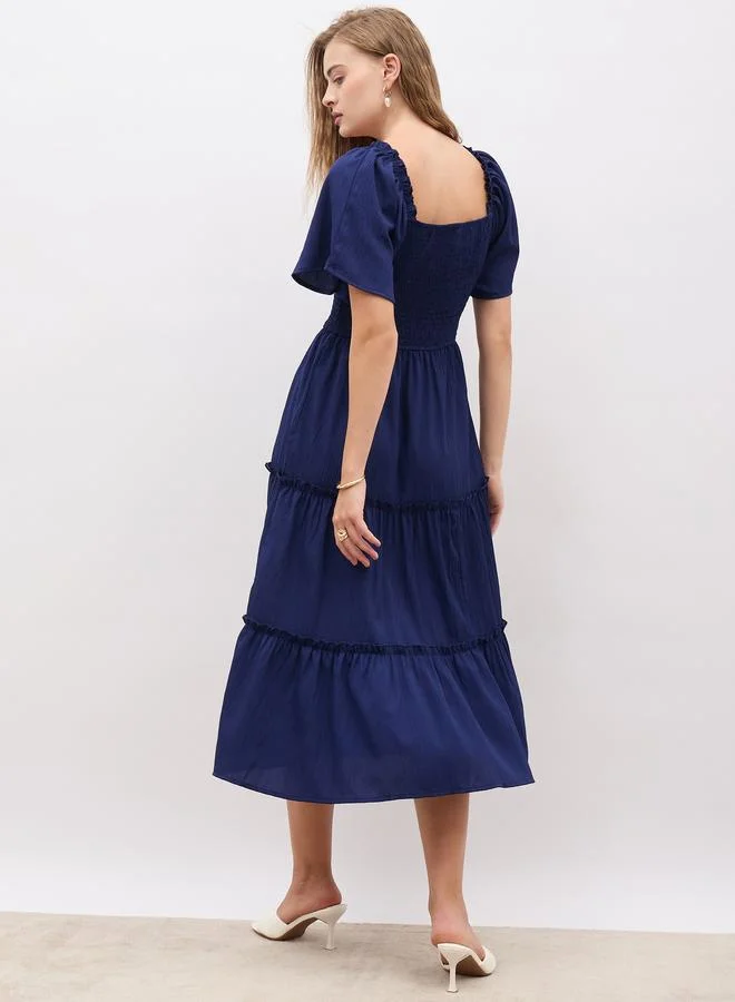 Styli Tiered Navy Dress