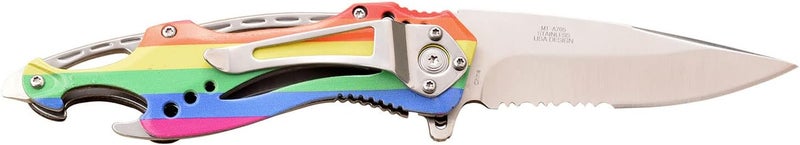 MTECH USA Folding Knife, 3.75-Inch Half-Serrated Blade, Titanium Coating, Glass Breaker, Pocket Clip - Image 3