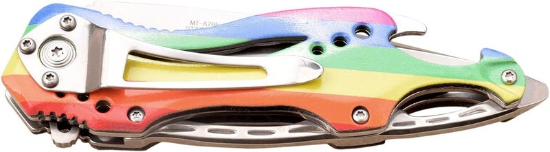 MTECH USA Folding Knife, 3.75-Inch Half-Serrated Blade, Titanium Coating, Glass Breaker, Pocket Clip - Image 2