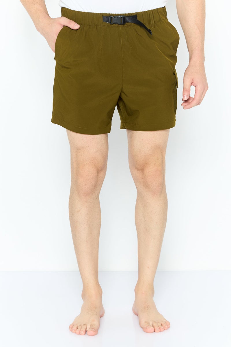 DKNY Men Brand Logo Board Shorts, Dark Olive - Image 1