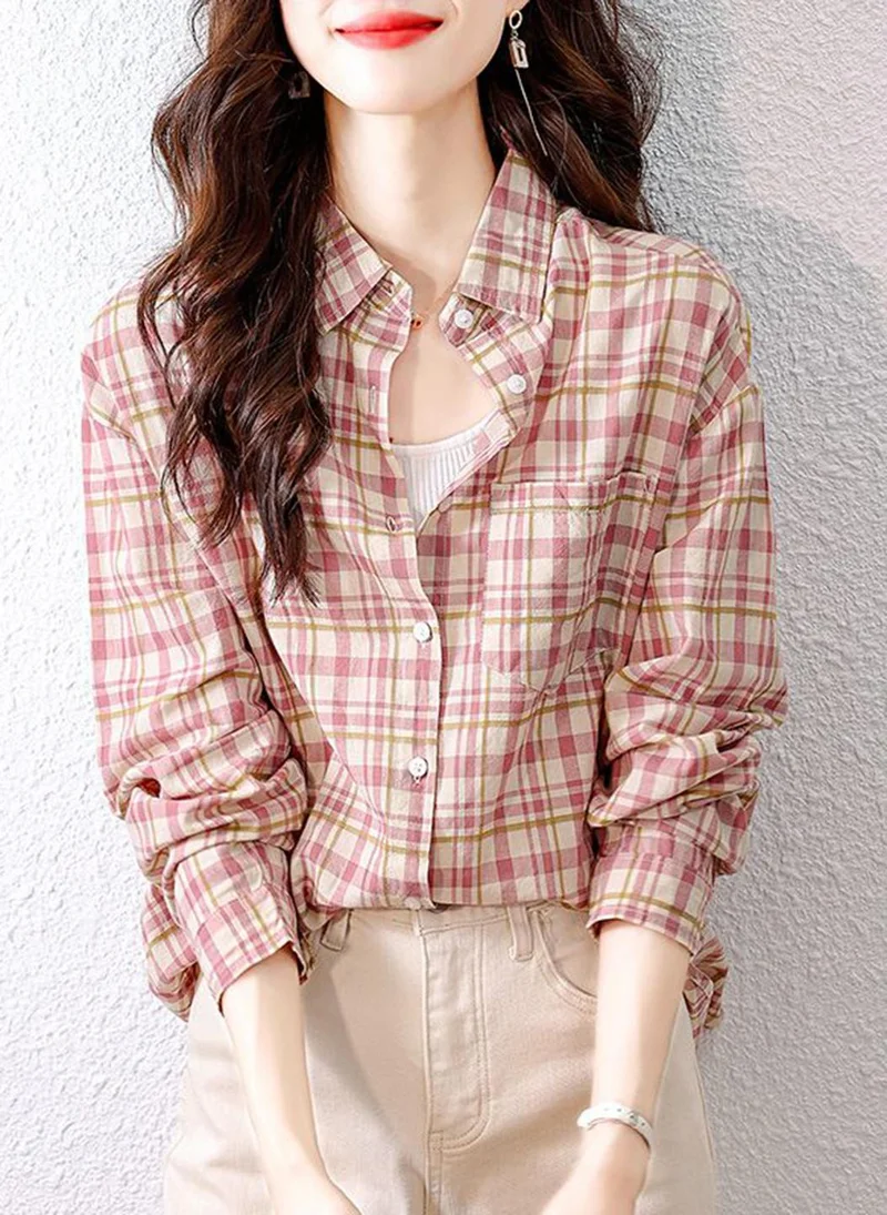 يونيكي Brown Spread Collar Long Sleeves Shirt