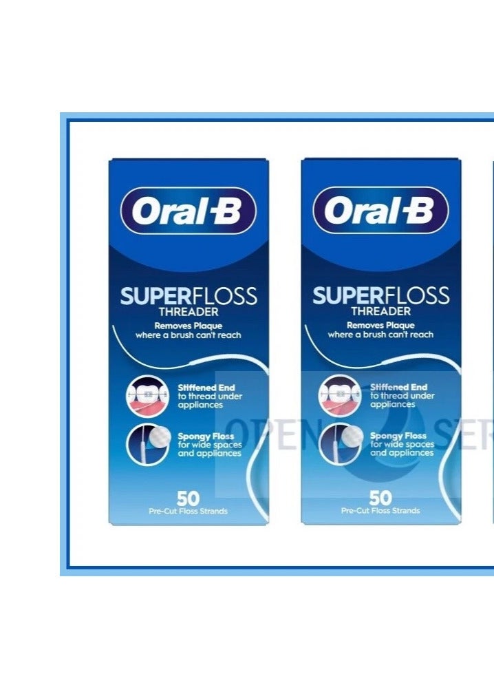 أورال بي اورال بي خيط تنظيف الاسنان بالنعناع من سوبر فلوس لجسور تقويم الاسنان - 50 شريط (عبوة من قطعتين) - Image 1
