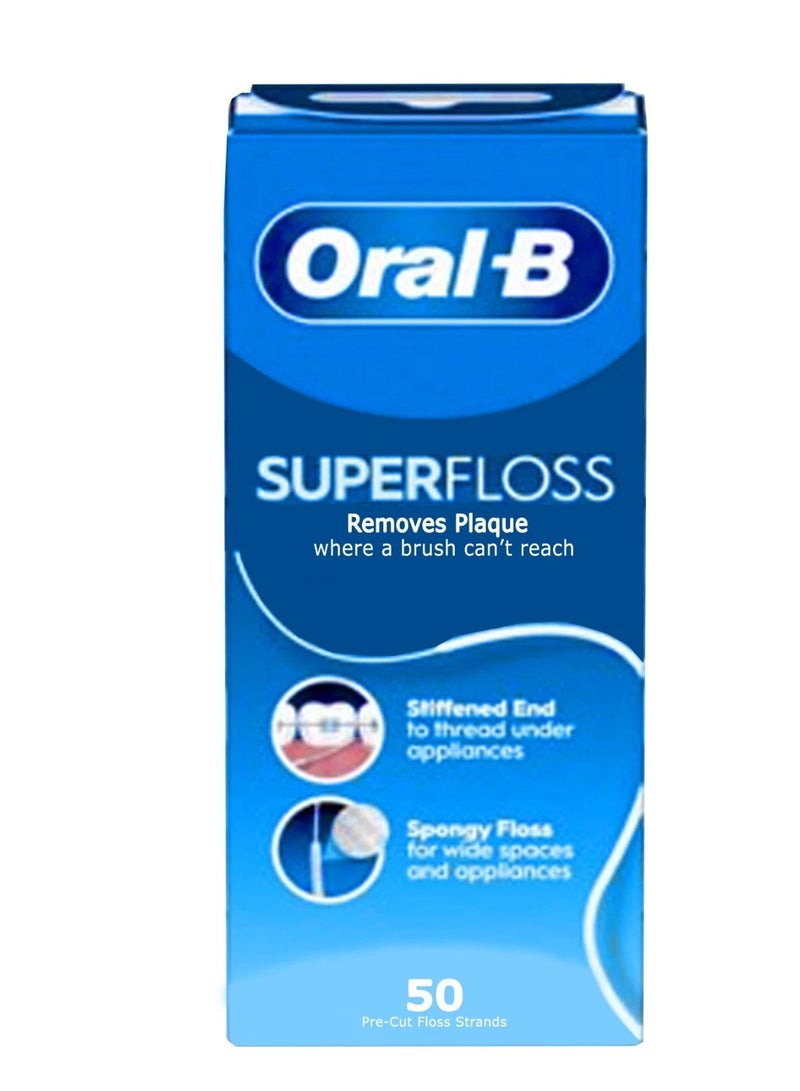 أورال بي اورال بي خيط تنظيف الاسنان بالنعناع من سوبر فلوس لجسور تقويم الاسنان - 50 شريط (عبوة من قطعتين) - Image 2
