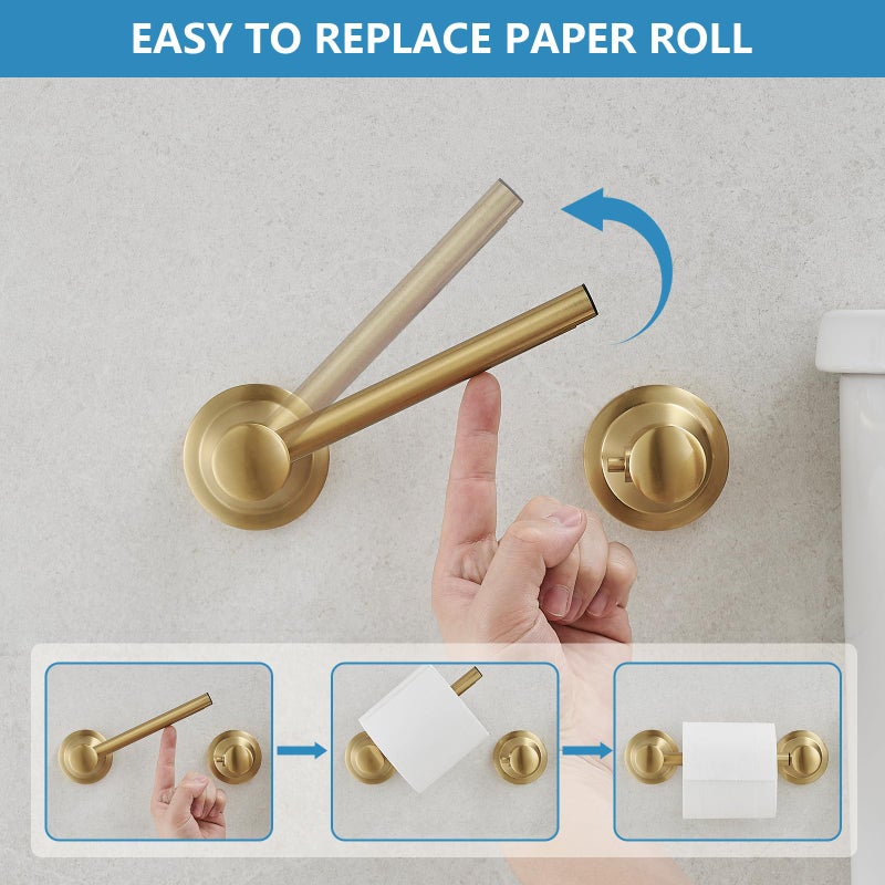 RUMOSE Toilet Paper Roll Holder Bathroom Flexible Pivoting Tissue Handle on Wall Mounted Brushed Gold Rustproof Toilet Tissue Roll Holder Stainless Steel - Image 2
