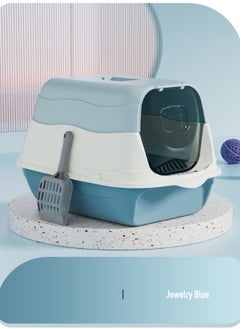 Generic Large Removable Cat Litter Box Fully Enclosed Cat Litter Box With Lid Splash-proof Odor-proof Cat Supplies Comes with Plastic Scoop and Deodorizing Bag Easy to Clean No Odor Blue  - Image 3