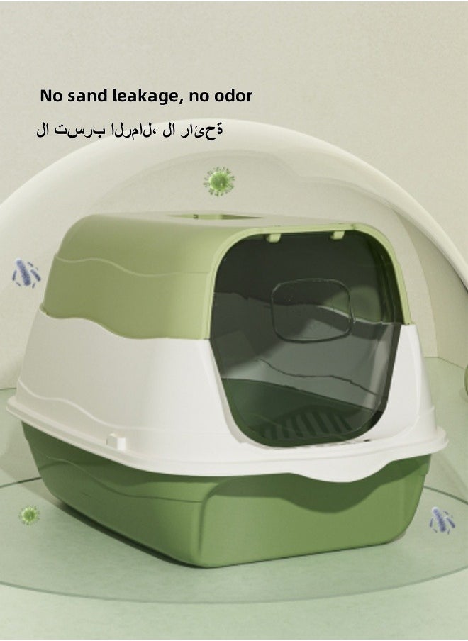 Large Removable Cat Litter Box Fully Enclosed Cat Litter Box With Lid Splash-proof Odor-proof Cat Supplies Comes with Plastic Scoop and Deodorizing Bag Easy to Clean No Odor Blue
