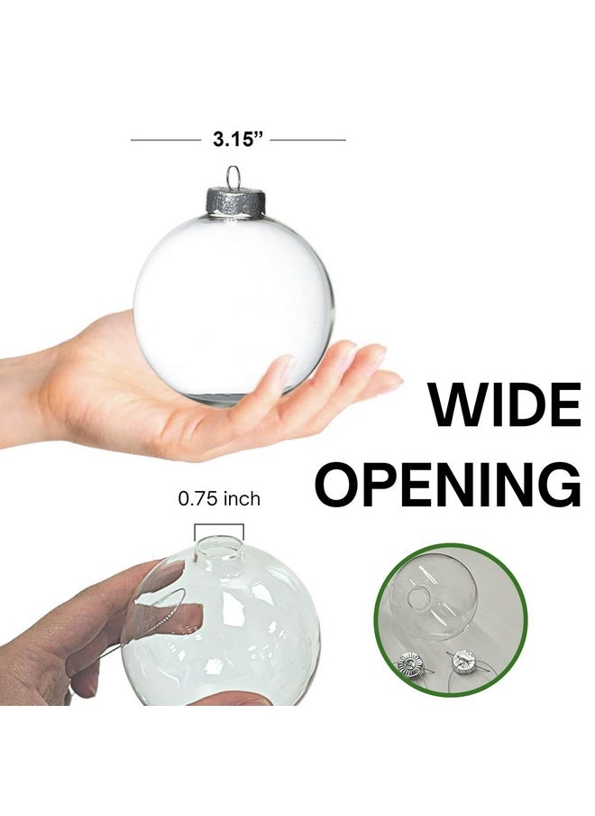 4E's Novelty 4E's Novelty 12 Pack 3.15 Inch Clear Glass Christmas Ornament Balls - Fillable Glass Ornaments for Crafts with Hanging Cord, Large 80mm Clear Ornament Balls for DIY, Glass Ornaments for Xmas Tree  - Image 3
