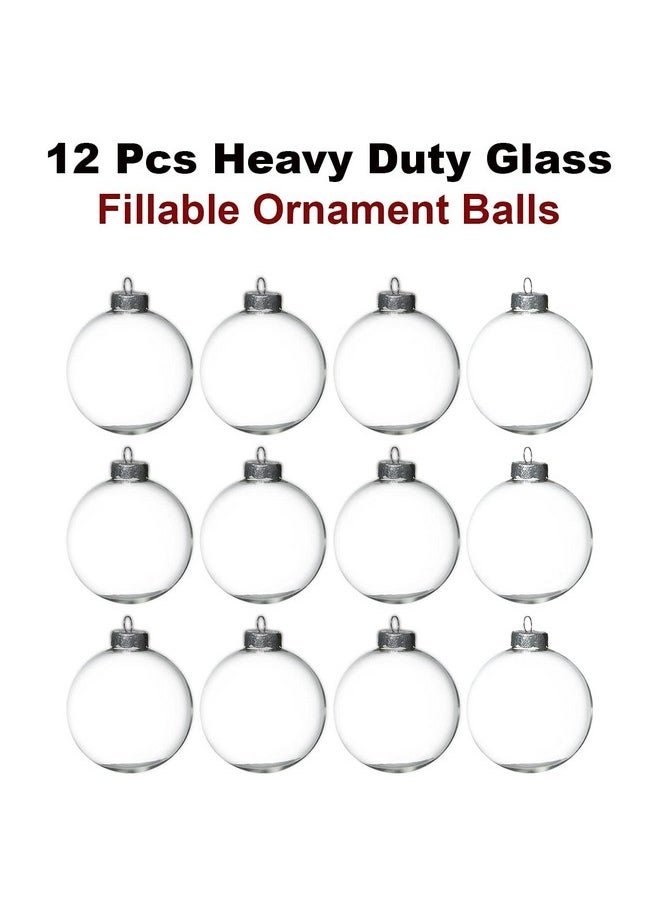 4E's Novelty 4E's Novelty 12 Pack 3.15 Inch Clear Glass Christmas Ornament Balls - Fillable Glass Ornaments for Crafts with Hanging Cord, Large 80mm Clear Ornament Balls for DIY, Glass Ornaments for Xmas Tree  - Image 2