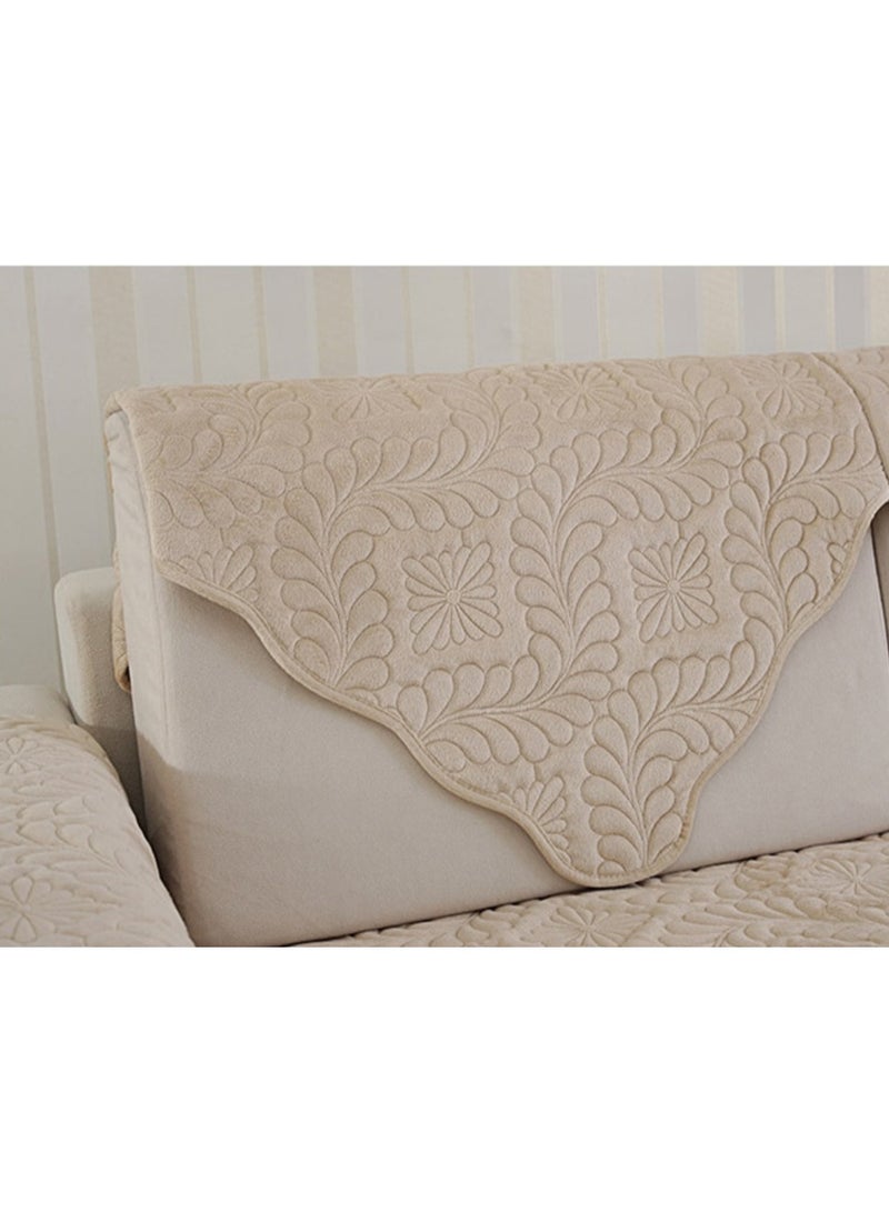 Loquat Palm Leaves Sofa Couch Cover Chenille Plush Quilted Sectional Couch Cover 1-Piece Non Slip Soft Sofa Slipcover Furniture Protector for Pets Kids Children Dog Cat (Beige White,70×70cm) - Image 1