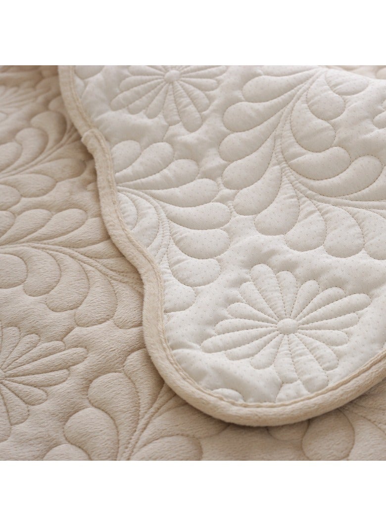 Loquat Palm Leaves Sofa Couch Cover Chenille Plush Quilted Sectional Couch Cover 1-Piece Non Slip Soft Sofa Slipcover Furniture Protector for Pets Kids Children Dog Cat (Beige White,70×70cm) - Image 2