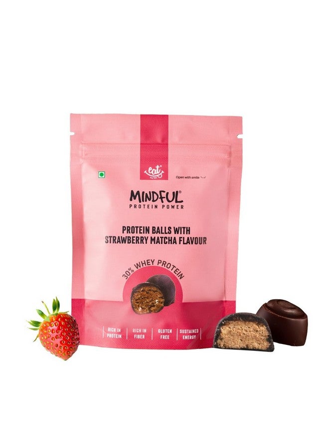 EAT Anytime Strawberry Matcha Protein Balls | 30% Whey Protein | Fiber | Gluten Free Snacks, No Added Sugar | Pack of 2-70gm/per pack | 7 Balls In Each Packet - Image 1