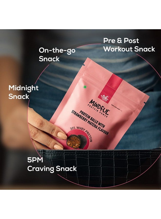 EAT Anytime Strawberry Matcha Protein Balls | 30% Whey Protein | Fiber | Gluten Free Snacks, No Added Sugar | Pack of 2-70gm/per pack | 7 Balls In Each Packet - Image 4