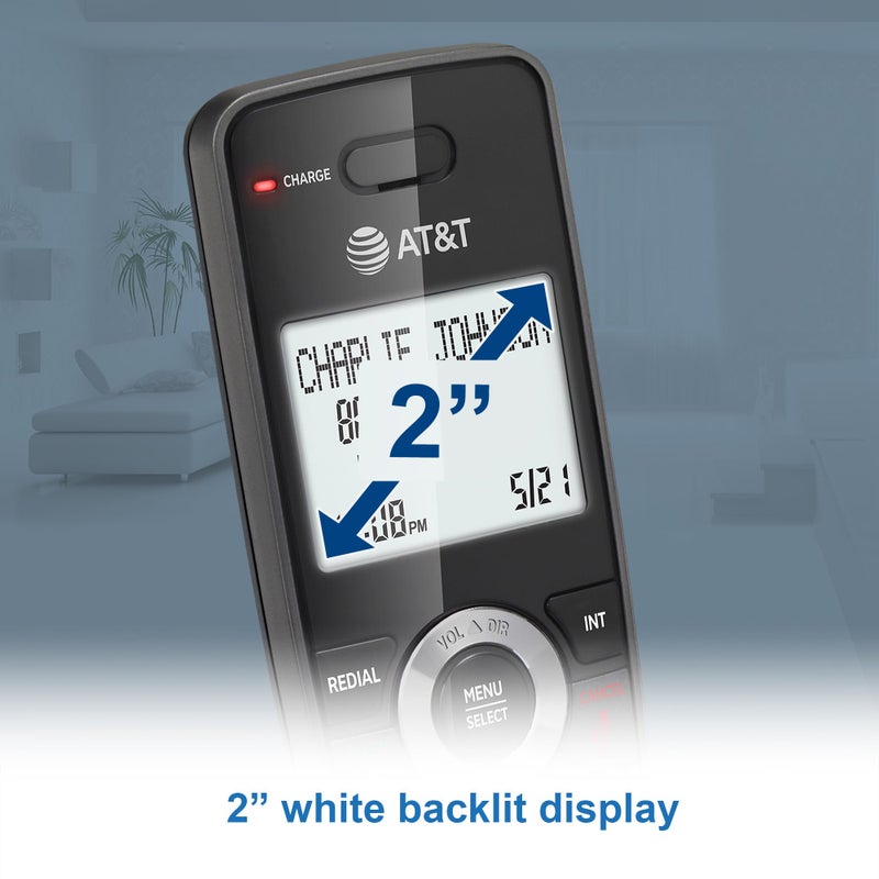 AT&T هاتف AT&T GL2101-2 DECT 6.0 لاسلكي مع جهازين مع خاصية حجب المكالمات ومعرف المتصل - سماعة مكالمات مزدوجة الاتجاه، شاشة مضاءة 2 بوصة، لوحة مفاتيح مضاءة، رمادي وأسود - Image 5