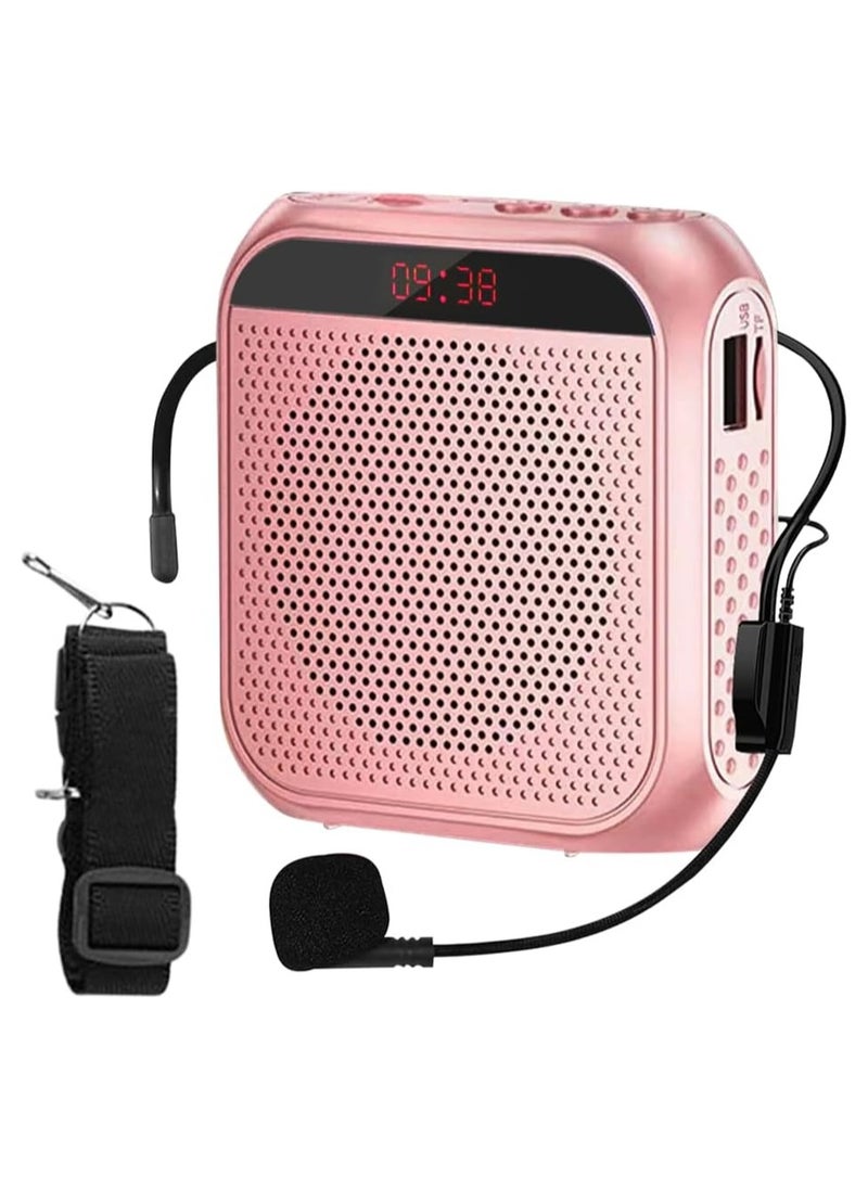 Generic Portable Voice Amplifier for Teachers, 2200mAh Rechargeable Personal Amplifier Mic, PA System Headset Microphone with Speaker for Teachers, Training, Meeting, Tour Guide, Yoga, Classroom (Rose Gold)  - Image 1