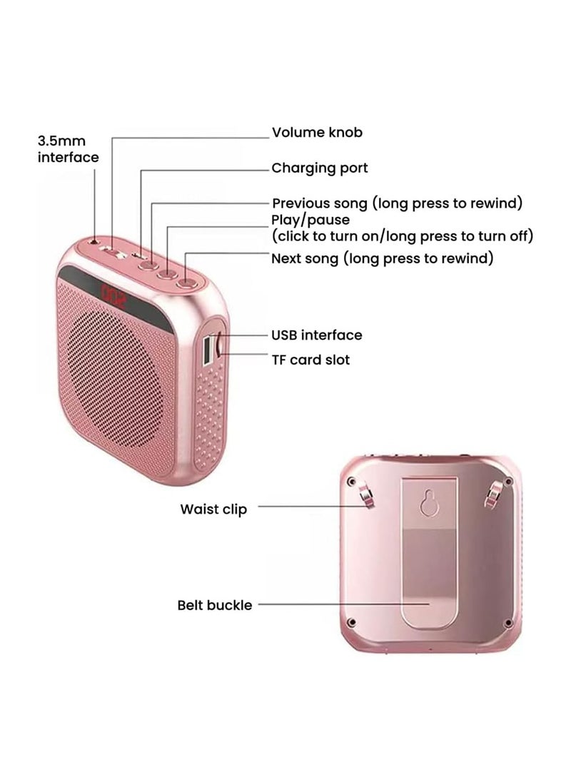 Generic Portable Voice Amplifier for Teachers, 2200mAh Rechargeable Personal Amplifier Mic, PA System Headset Microphone with Speaker for Teachers, Training, Meeting, Tour Guide, Yoga, Classroom (Rose Gold)  - Image 3