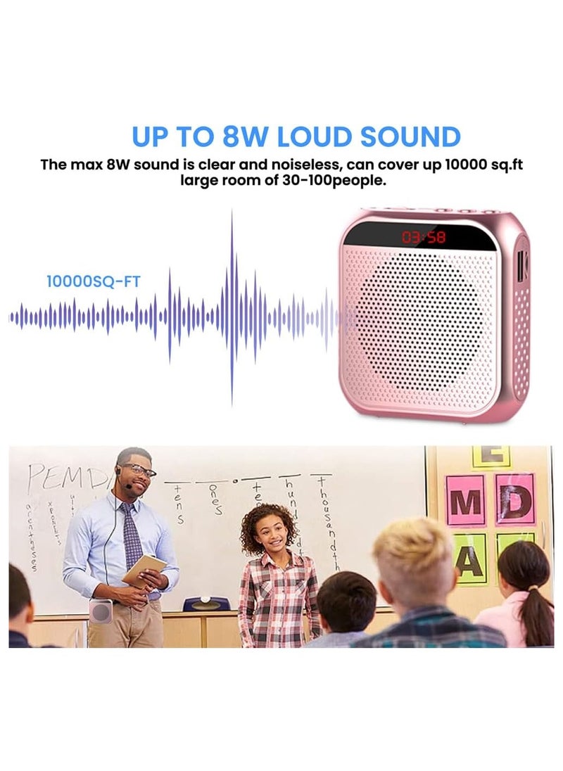 Generic Portable Voice Amplifier for Teachers, 2200mAh Rechargeable Personal Amplifier Mic, PA System Headset Microphone with Speaker for Teachers, Training, Meeting, Tour Guide, Yoga, Classroom (Rose Gold)  - Image 5
