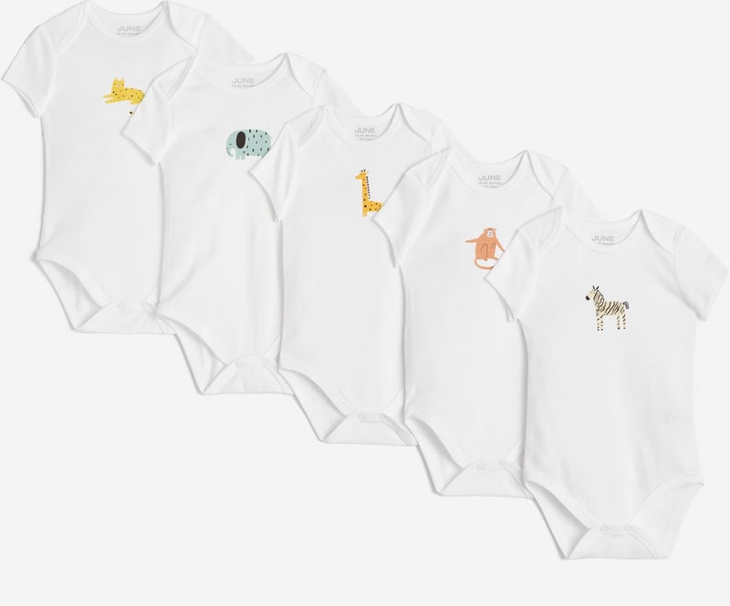 JUNE Baby Animal Printed 5-Piece Short Sleeve Body  - Image 1