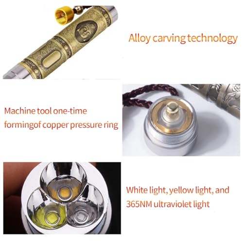 YZYOE Rechargeable Three LEDs Expert Jade Appraisal Flashlight,Jewelry Appraisal Gemstones Diamond, White and Yellow Light and 365NM Ultraviolet Lamp. - Image 3