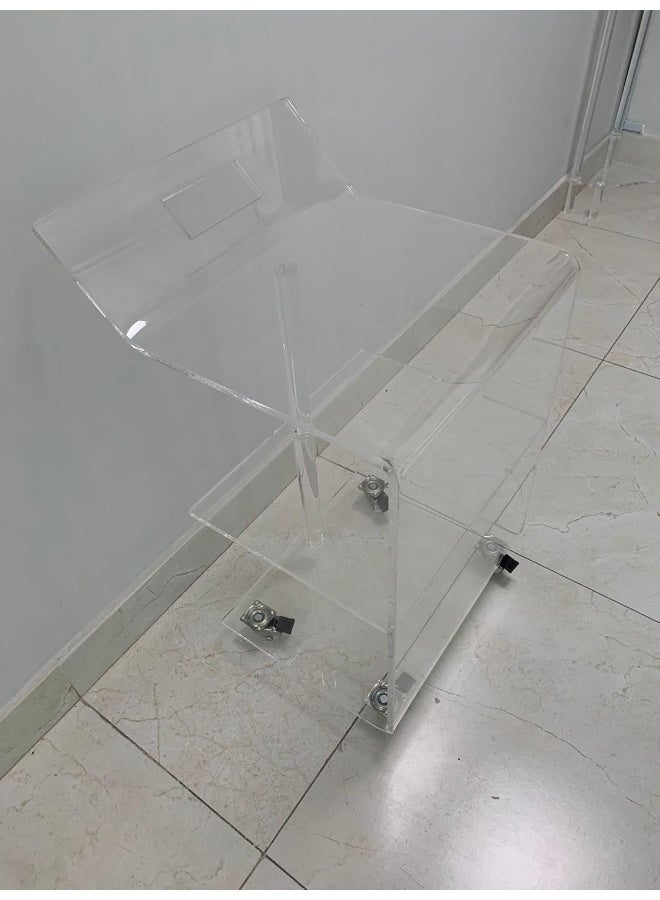 Horoof Market Horoof Home® Adjustable Clear Acrylic Service Table on Wheels – Modern Rolling Serving Cart for Home, Office, & Salon, Height Adjustable (40x31 cm)  - Image 2