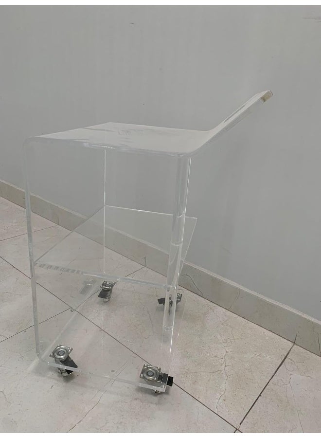 Horoof Market Horoof Home® Adjustable Clear Acrylic Service Table on Wheels – Modern Rolling Serving Cart for Home, Office, & Salon, Height Adjustable (40x31 cm)  - Image 1