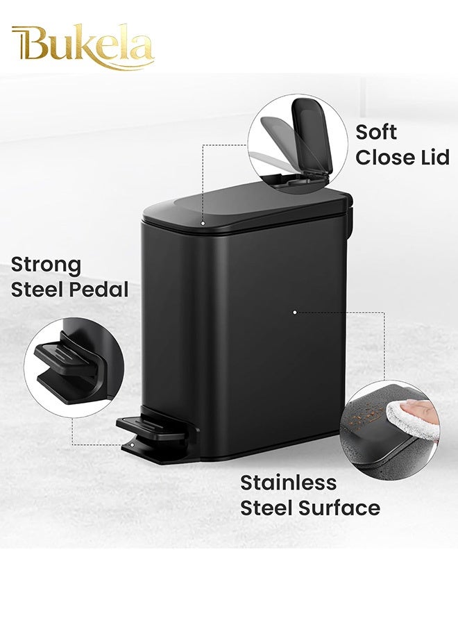 كيلا سلة مهملات صغيرة للحمام من بوكيلا مع غطاء سهل الإغلاق، دواسة متدرجة، 6 لتر / 1.6 جالون من الفولاذ المقاوم للصدأ 304 مع دلو داخلي قابل للإزالة، لمسة نهائية مضادة لبصمات الأصابع للمطبخ والحمام والمكتب المنزلي (أسود غير لامع) - Image 4