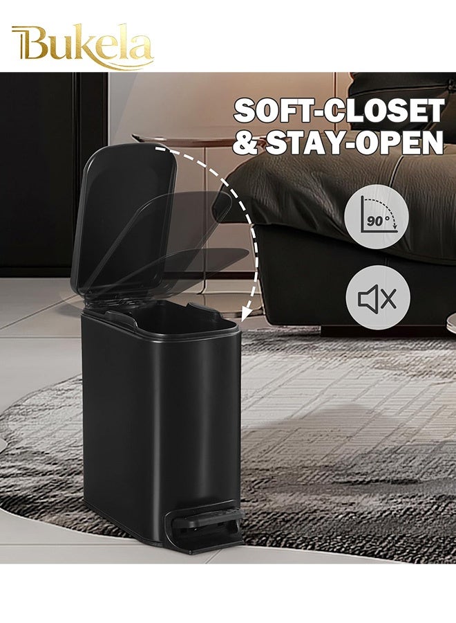 كيلا سلة مهملات صغيرة للحمام من بوكيلا مع غطاء سهل الإغلاق، دواسة متدرجة، 6 لتر / 1.6 جالون من الفولاذ المقاوم للصدأ 304 مع دلو داخلي قابل للإزالة، لمسة نهائية مضادة لبصمات الأصابع للمطبخ والحمام والمكتب المنزلي (أسود غير لامع) - Image 2