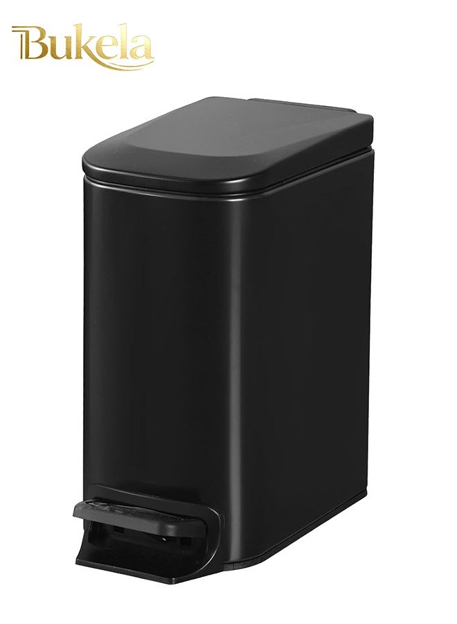 كيلا سلة مهملات صغيرة للحمام من بوكيلا مع غطاء سهل الإغلاق، دواسة متدرجة، 6 لتر / 1.6 جالون من الفولاذ المقاوم للصدأ 304 مع دلو داخلي قابل للإزالة، لمسة نهائية مضادة لبصمات الأصابع للمطبخ والحمام والمكتب المنزلي (أسود غير لامع) - Image 1