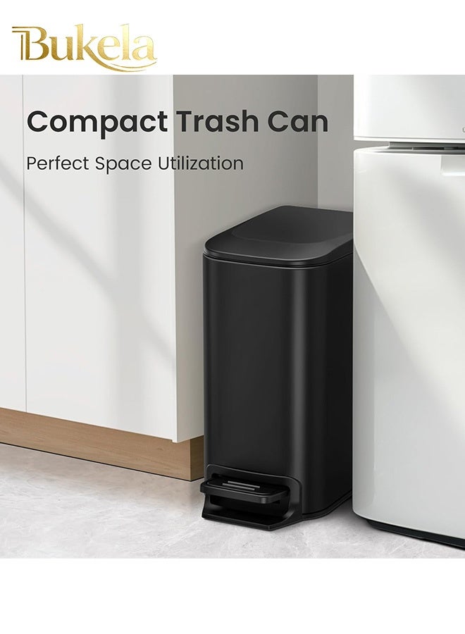 كيلا سلة مهملات صغيرة للحمام من بوكيلا مع غطاء سهل الإغلاق، دواسة متدرجة، 6 لتر / 1.6 جالون من الفولاذ المقاوم للصدأ 304 مع دلو داخلي قابل للإزالة، لمسة نهائية مضادة لبصمات الأصابع للمطبخ والحمام والمكتب المنزلي (أسود غير لامع) - Image 3
