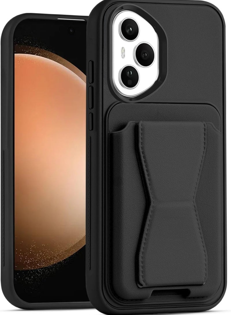 غطاء خلفي من الجلد مع محفظة بطاقات، جراب قابل للطي ومقاوم للصدمات متوافق مع هاتف Honor 400 Pro (أسود)