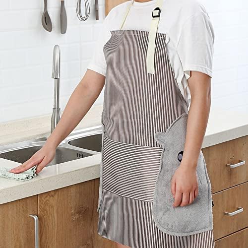 Takositio Takositio 1pcs Cooking Apron Adjustable Waterproof Chef Apron with Pocket and 2 Side Coral Velvet Towels for Hands Wiping Quilt for Home Kitchen Grill RestaurantBROWN - Image 3