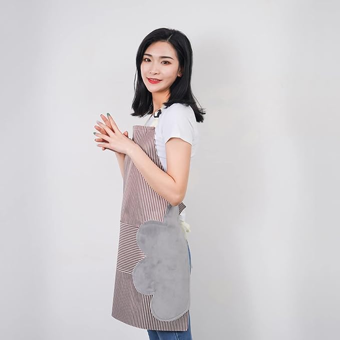 Takositio Takositio 1pcs Cooking Apron Adjustable Waterproof Chef Apron with Pocket and 2 Side Coral Velvet Towels for Hands Wiping Quilt for Home Kitchen Grill RestaurantBROWN - Image 2
