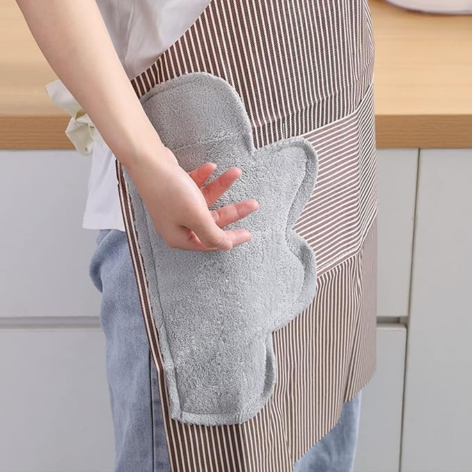 Takositio Takositio 1pcs Cooking Apron Adjustable Waterproof Chef Apron with Pocket and 2 Side Coral Velvet Towels for Hands Wiping Quilt for Home Kitchen Grill RestaurantBROWN - Image 4