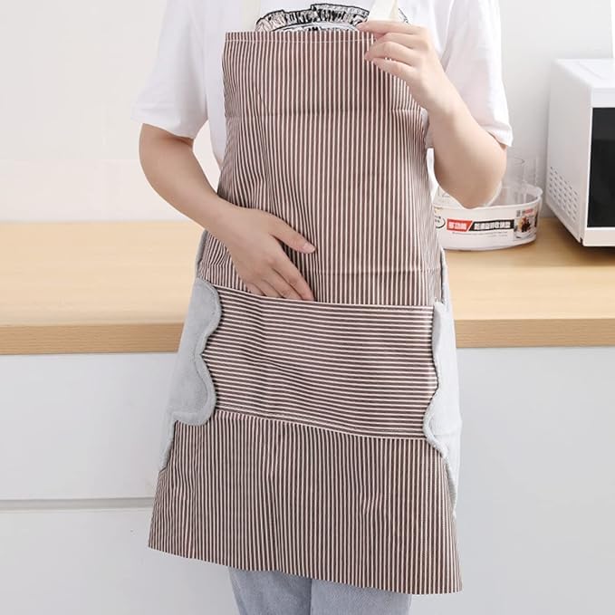 Takositio Takositio 1pcs Cooking Apron Adjustable Waterproof Chef Apron with Pocket and 2 Side Coral Velvet Towels for Hands Wiping Quilt for Home Kitchen Grill RestaurantBROWN - Image 5