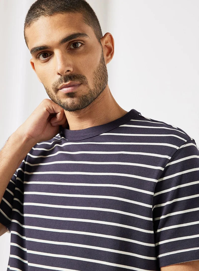 Mango Man Striped Crew Neck T-Shirt