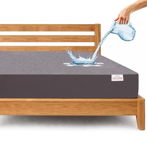 Mattress Protector King Size Premium Waterproof Cotton Feel Mattress Cover 72x78 Inches | Supersoft & Breathable Bed Protector Fitted Terry Cover| King Size Bed (6x6.5 feet, Fits Upto 10 Inch, Grey) - Image 1