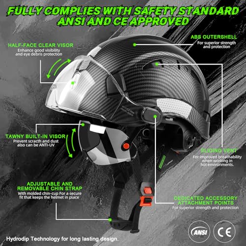 GREEN DEVIL Safety Hard Hat with Tinted & Clear Visor Vented Construction Helmet Cascos de Construccion ABS Work hardhats for Men - Image 2