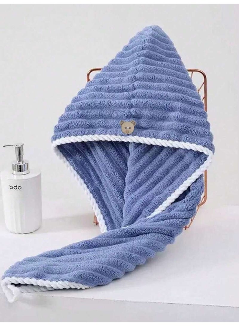 Blue Microfiber Hair Drying Towel Cap – Ultra-Soft Quick-Dry Hair Wrap for Smooth & Frizz-Free Hair