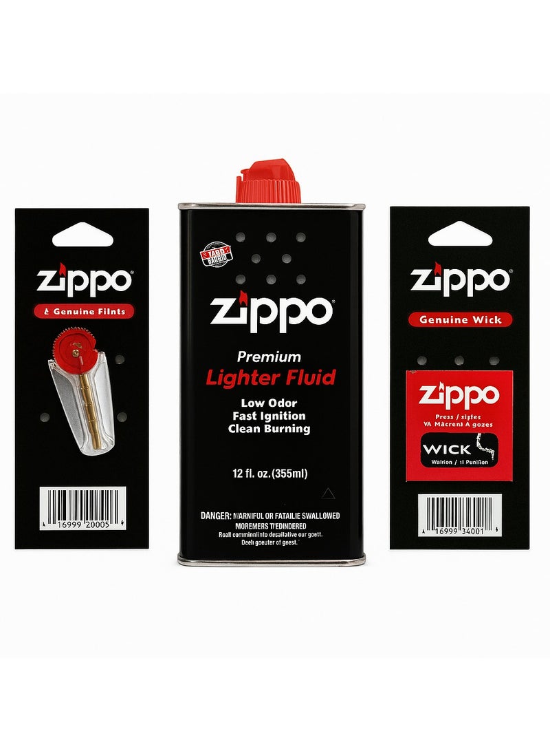 زيبو مجموعة سائل ولاعة 12 اونصة من الفتيل والصوان - Image 1