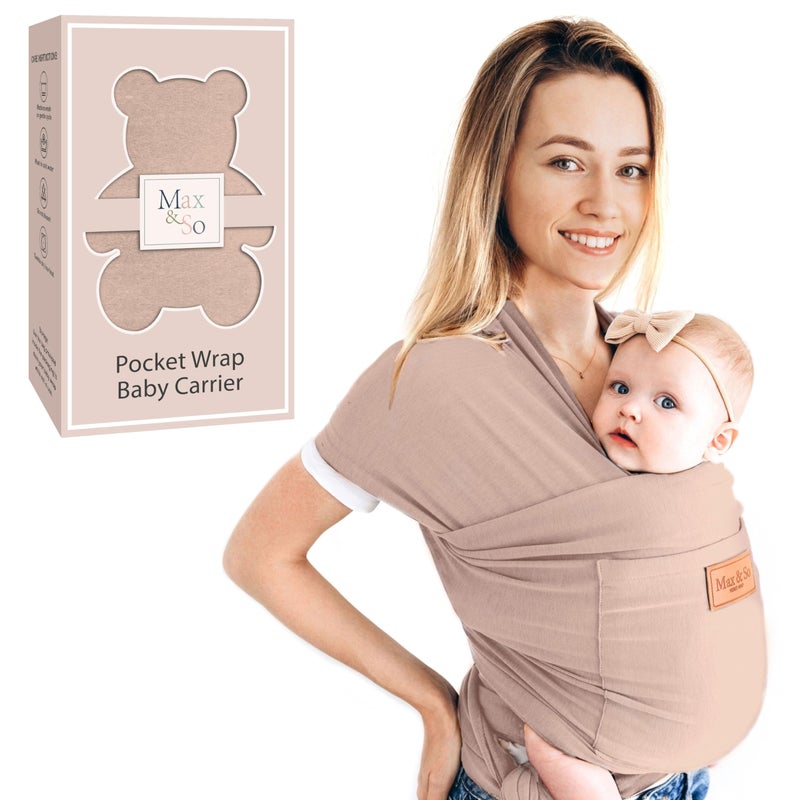 Baby Wrap Carrier Premium Cotton Baby Carrier Wrap for Newborn to Toddler Infant Carrier Baby Holder One Size Fits All with Front PocketBeige by Maxso
