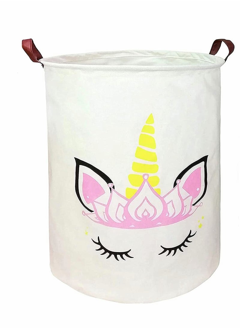 KASTWAVE Large Sized Storage Basket Waterproof Coating Organizer Bin Laundry Hamper for Nursery Clothes Toys Gift Collapsible Round Storage Bin, Boys and Girls Hamper / Boxes (Gold Crown Unicorn)  - Image 1