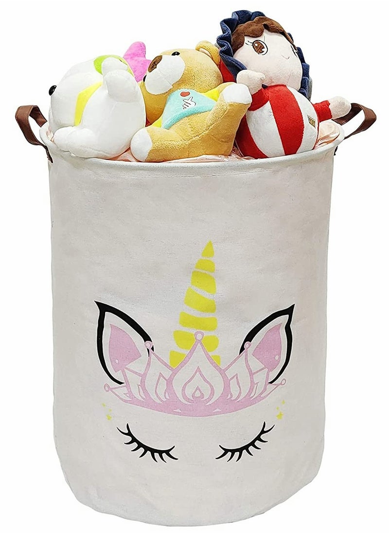 KASTWAVE Large Sized Storage Basket Waterproof Coating Organizer Bin Laundry Hamper for Nursery Clothes Toys Gift Collapsible Round Storage Bin, Boys and Girls Hamper / Boxes (Gold Crown Unicorn)  - Image 4