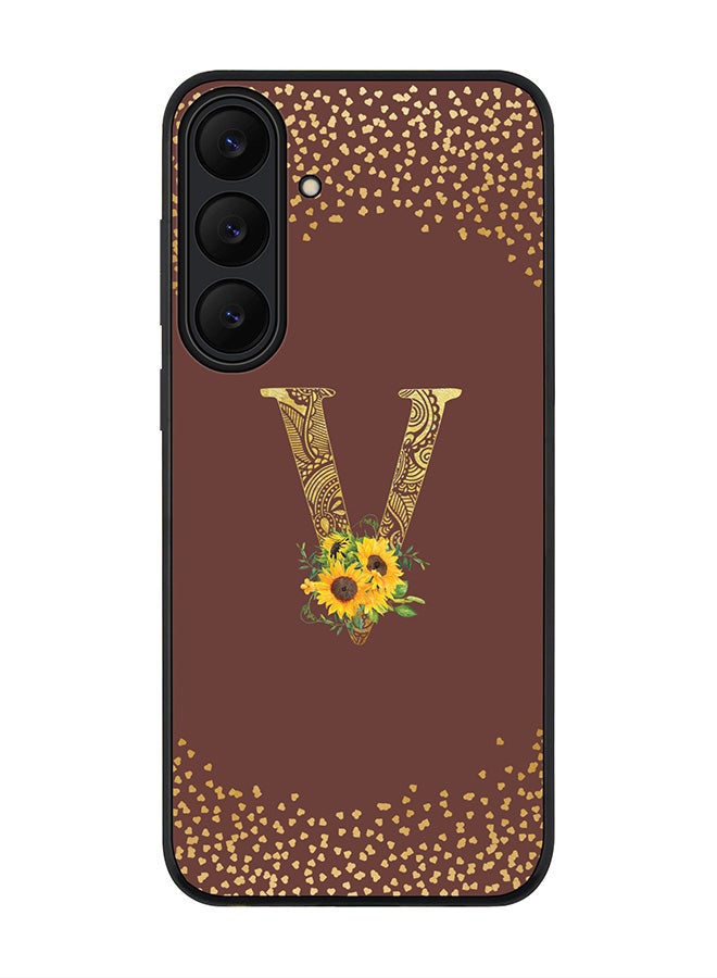 Stylizedd For Samsung Galaxy S25 FE Case,Slim fit Camera Protection, Shockproof Thin Phone cover  - Custom Floral Monogram - V  (Brown )