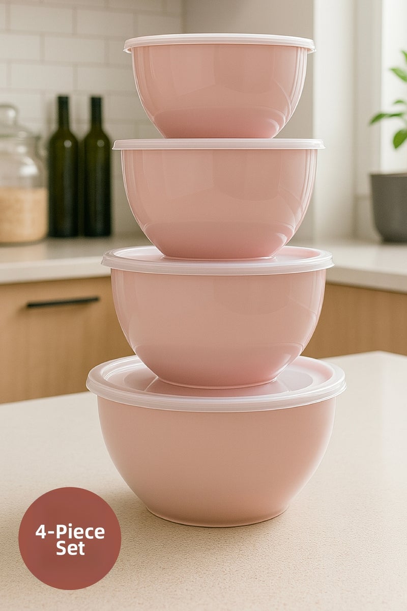 Vienev Set of 4 Round Bowls Pink |   1L, 1.5L, 2.3L, 3.3L |   Multi-Purpose Kitchen Storage Container with Lid - Image 1