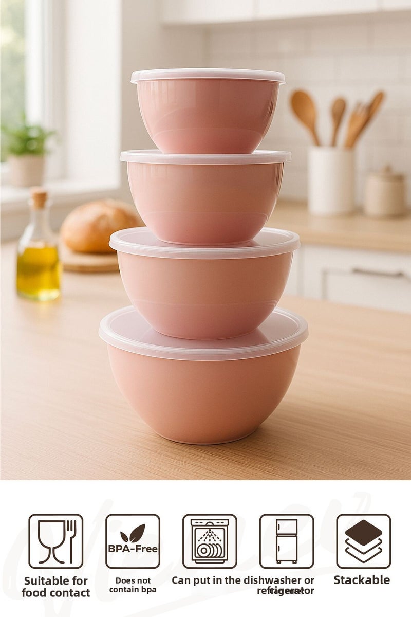 Vienev Set of 4 Round Bowls Pink |   1L, 1.5L, 2.3L, 3.3L |   Multi-Purpose Kitchen Storage Container with Lid - Image 3