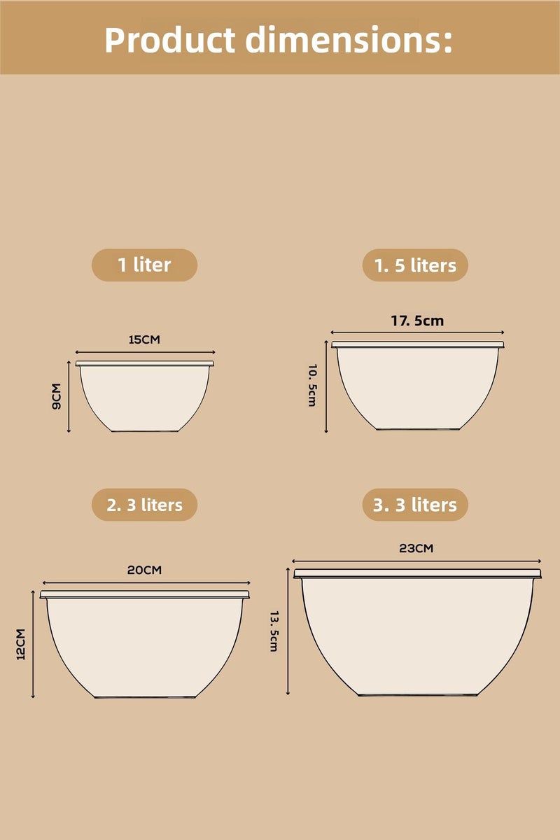 Vienev Set of 4 Round Bowls Pink |   1L, 1.5L, 2.3L, 3.3L |   Multi-Purpose Kitchen Storage Container with Lid - Image 4