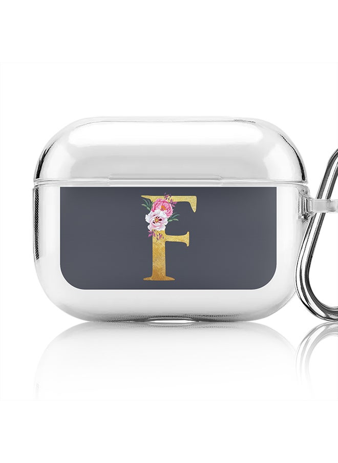Stylizedd Classic Clear printed Case for Apple Airpods Pro Soft TPU Gel Thin Transparent Flexible Cover - Custom Monogram Initial Letter Floral Pattern Alphabet - F (Grey )  - Image 1