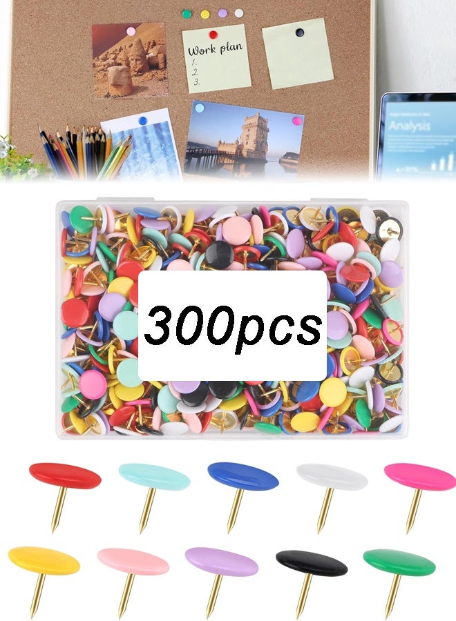 300 قطعة من دبابيس الإبهام الملونة البلاستيكية الدائرية، دبابيس زخرفية للوحة الفلين (ملونة) - Image 1